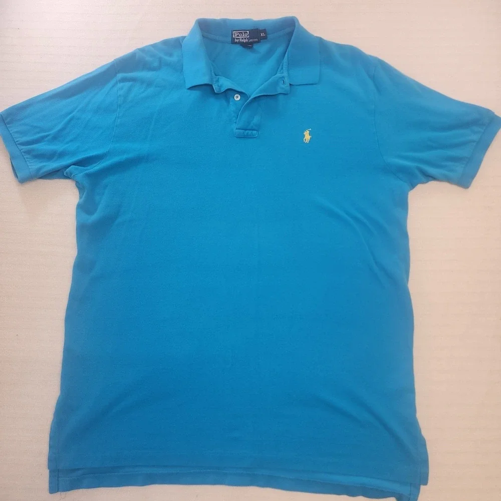 Polo Ralph Lauren Mens XL Blue Short Sleeve Cotton Pique Pony Logo Polo Shirt‎